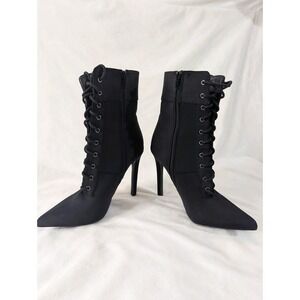 Olivia Fagiano Women's Size 6.5 Black Lace Up Stilleto Boots